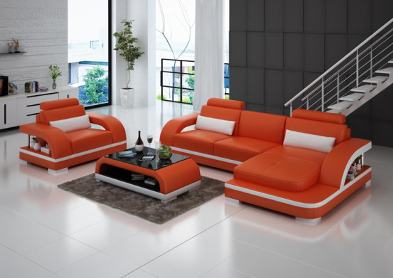 Leather sofa Couch Living landscape Corner sofa + Armchair Suite Modern Sofa LED + USB