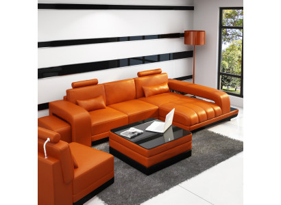 Leather sofa Couch Living landscape Corner sofa Corner Suite Design Sofa USB Orange new