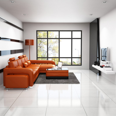 Leather sofa Couch Living landscape Corner sofa Corner Suite Design Sofa USB Orange new