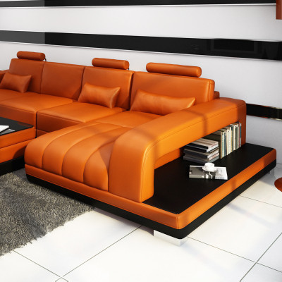 Leather sofa Couch Living landscape Corner sofa Corner Suite Design Sofa USB Orange new