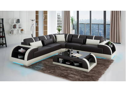 Leather sofa Couch Living landscape Corner sofa Corner Suite Design Modern LED USB Sofa