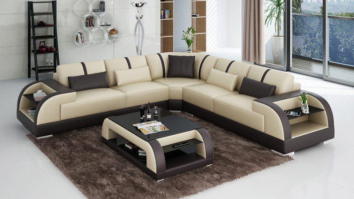 Leather sofa Couch Living landscape Corner sofa Corner Suite Design Modern LED USB Sofa