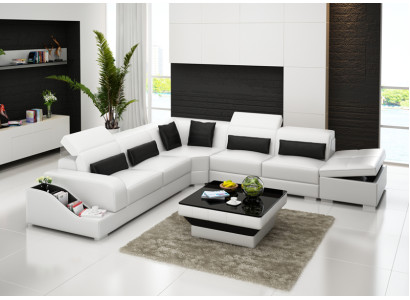 Leather sofa Couch Living landscape Corner sofa Corner Suite Design Modern Sofa with USB