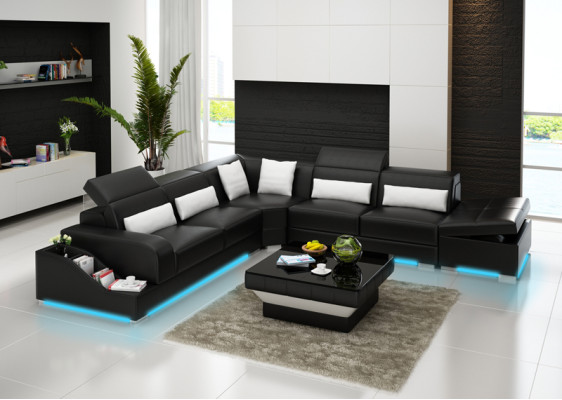 Leather sofa Couch Living landscape Corner sofa Corner Suite Design Modern Sofa with USB