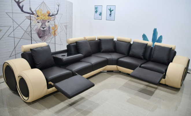 design Corner sofa couch Suite Leather relax function sofa -- Protected Design --