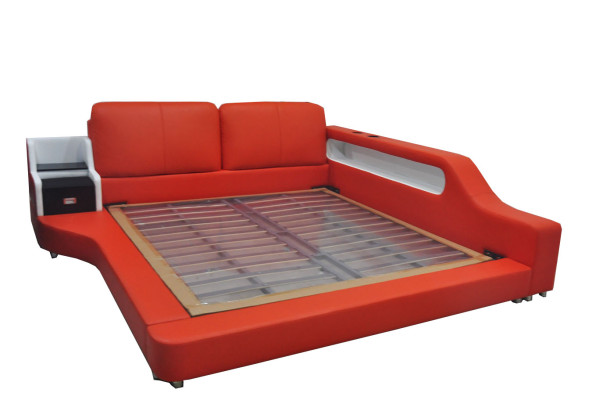 Double Luxury Design Leather Bed Upholstery Beds with USB Hotel Multifunction