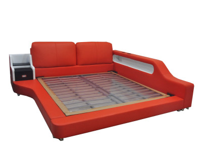 Double Luxury Design Leather Bed Upholstery Beds with USB Hotel Multifunction