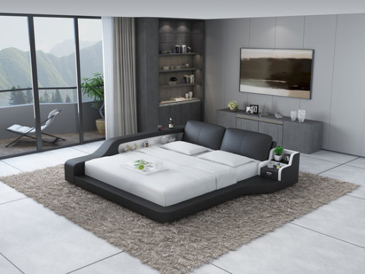 Double Luxury Design Leather Bed Upholstery Beds with USB Hotel Multifunction