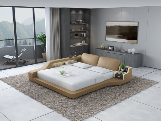 Double Luxury Design Leather Bed Upholstery Beds with USB Hotel Multifunction
