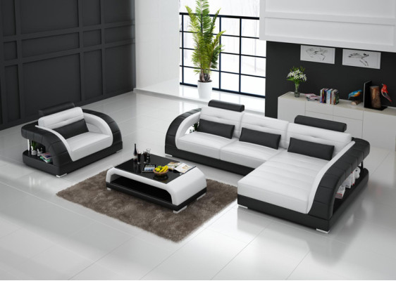 Leather sofa Couch Living landscape Corner sofa + Armchair new Suite Design