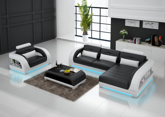 Leather sofa Couch Living landscape Corner sofa + Armchair new Suite Design