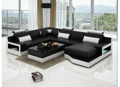 Leather sofa Corner sofa with USB Design Suite Living landscape Corner Seat Upholstery Ulm