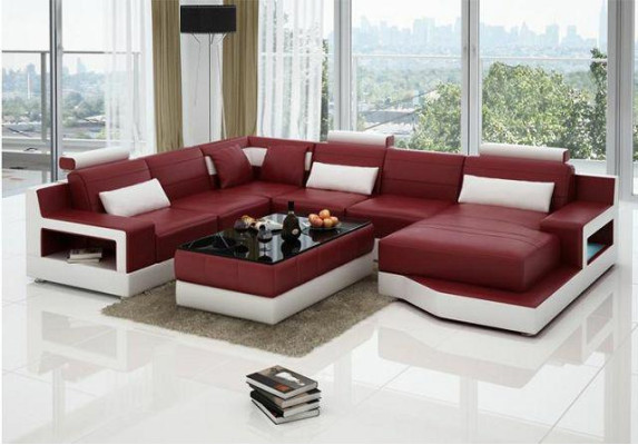 Leather sofa Corner sofa with USB Design Suite Living landscape Corner Seat Upholstery Ulm