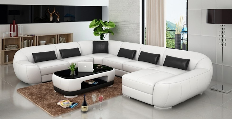 Leather sofa in U-shape in a modern design for the living room