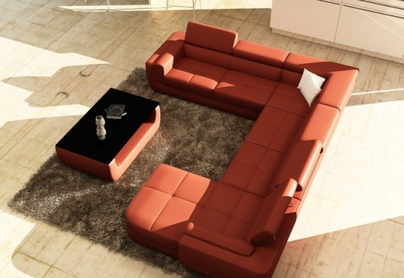 Upholstery Leather Sofa Sofa + USB Living landscape U-shape XXL Big Orange Couch Corner sofa