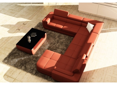Upholstery Leather Sofa Sofa + USB Living landscape U-shape XXL Big Orange Couch Corner sofa