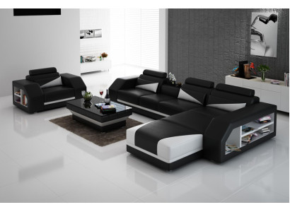 Leather sofa Couch Living landscape Corner sofa + Armchair Corner Design Modern Sofa LED USB