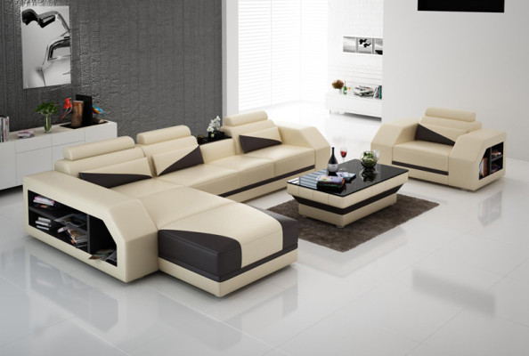 Leather sofa Couch Living landscape Corner sofa + Armchair Corner Design Modern Sofa LED USB