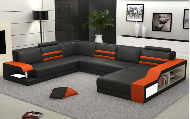 Designer sofa Corner sofa with USB, leather sofa Upholstery Seat Corner Suite LED Couch