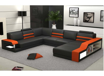 Designer sofa Corner sofa with USB, leather sofa Upholstery Seat Corner Suite LED Couch