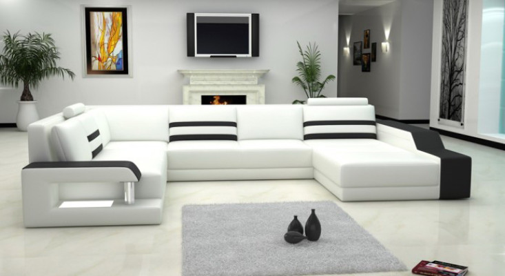 Designer sofa Corner sofa with USB, leather sofa Upholstery Seat Corner Suite LED Couch