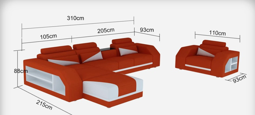 Leather sofa Couch Living landscape Corner sofa + Armchair Corner Design Modern Sofa LED USB