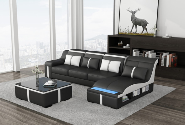 Corner Sofa Couch Upholstery Corner Seat Leather Suite Illuminated L-shape G8047C