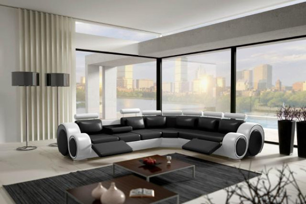 Leather SOFA Corner sofa DESIGN SOFA LEATHER COUCH Corner sofa Living landscape Black White
