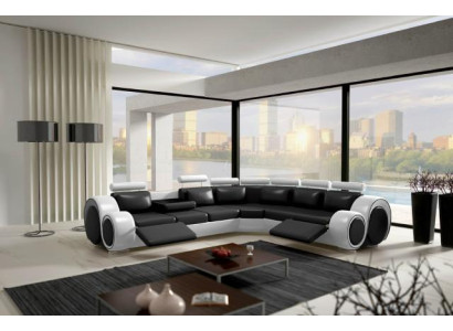 Leather SOFA Corner sofa DESIGN SOFA LEATHER COUCH Corner sofa Living landscape Black White