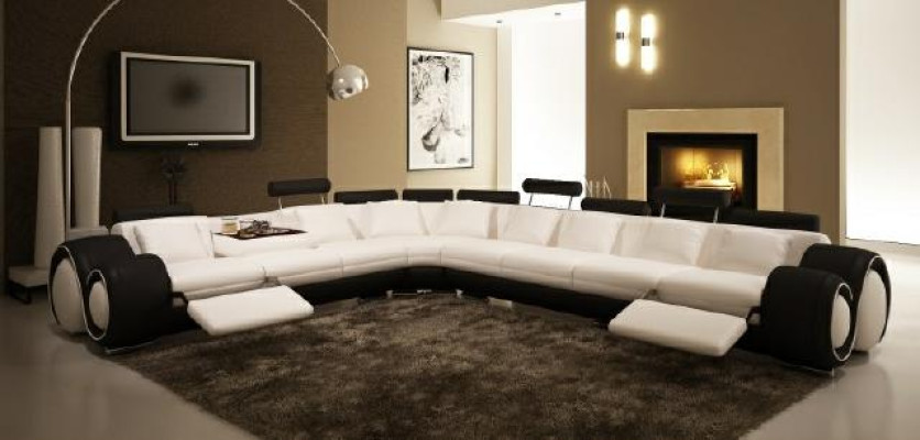 Leather SOFA Corner sofa DESIGN SOFA LEATHER COUCH Corner sofa Living landscape Black White