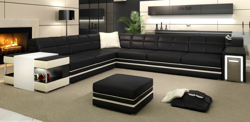 Corner sofa Sofa Couch Upholstery Leather Living landscape Corner Suite L Leather sofa 3026