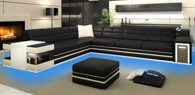 Corner sofa Sofa Couch Upholstery Leather Living landscape Corner Suite L Leather sofa 3026