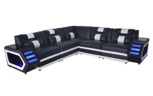 Design Leather Upholstery Seat Corner Couch Upholstery Corner Landscape Living Sofa USB LED