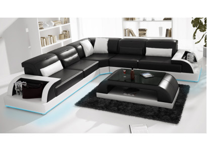 Leather sofa Couch Living landscape Corner sofa Corner Suite Design Modern Sofa USB White