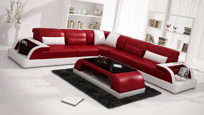 Leather sofa Couch Living landscape Corner sofa Corner Suite Design Modern Sofa USB White
