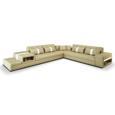 Corner sofa Sofa Couch USB Upholstery Living landscape Leather sofa design L-shape new Beige