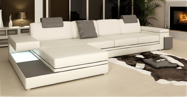Corner sofa with USB Couch Sofa Living landscape Seat Corner Suite Leather Textile PHM88