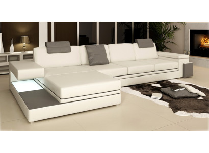 Corner sofa with USB Couch Sofa Living landscape Seat Corner Suite Leather Textile PHM88