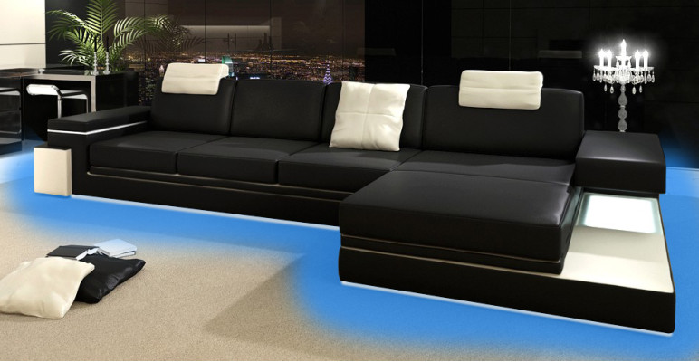 Corner sofa with USB Couch Sofa Living landscape Seat Corner Suite Leather Textile PHM88
