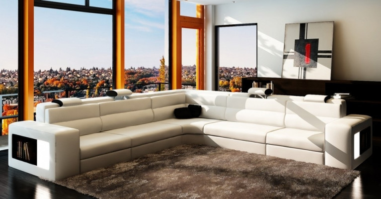 Leather sofa Sofa with USB Corner sofa Seat Upholstery Living landscape XXL Big Weiden Black