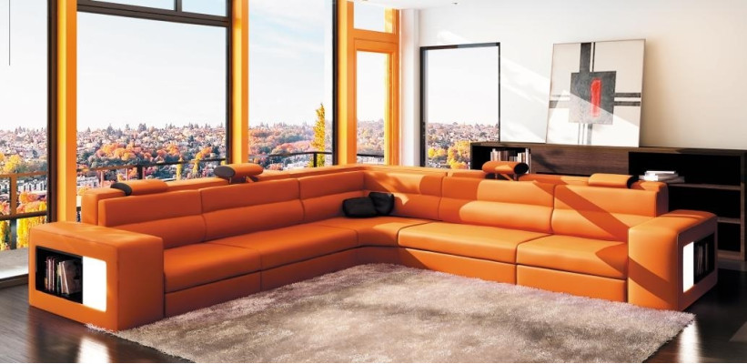 Leather sofa Sofa with USB Corner sofa Seat Upholstery Living landscape XXL Big Weiden Black