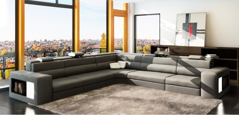 Leather sofa Sofa with USB Corner sofa Seat Upholstery Living landscape XXL Big Weiden Black