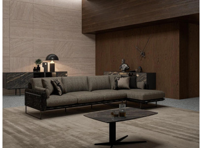 Designer Brown Sofa Couch L-shape Luxury Upholstered furniture Living room Coffee table