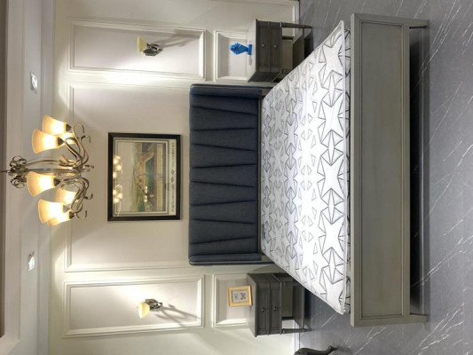 Modern Bed Upholstery Design Luxury Double Hotel Beds Furniture Marriage Wooden bed in Gray