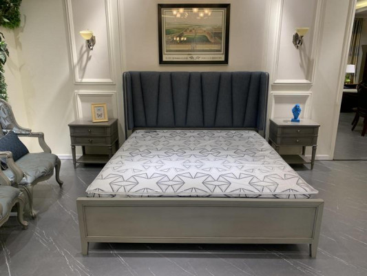 Design Bedroom 3 pcs. Bed 2x Bedside tables Beds Set Wood Bedside table Gray