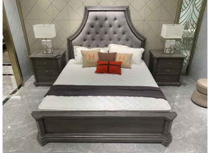 Double bed Bed Bed frame Beds Marriage bed Upholstered bed Wood Furniture Color gray