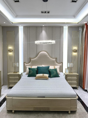 Design Double Hotel Beds Bedroom Wood Furniture Bed Upholstery Wood 180x200 new