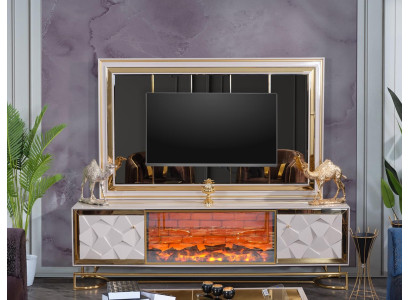 Decorative r fireplace living room wall TV chest of drawers in an elegant premium stainless steel design