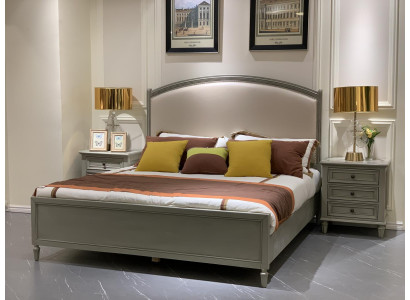 Premium double bed in Classic n design in gray with beige leather interior