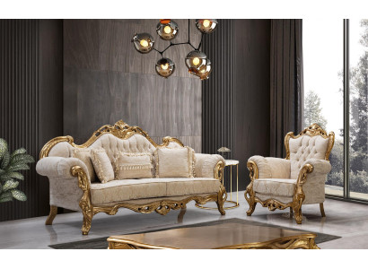 Chesterfield sofa and armchair in beige in a high-quality luxury design